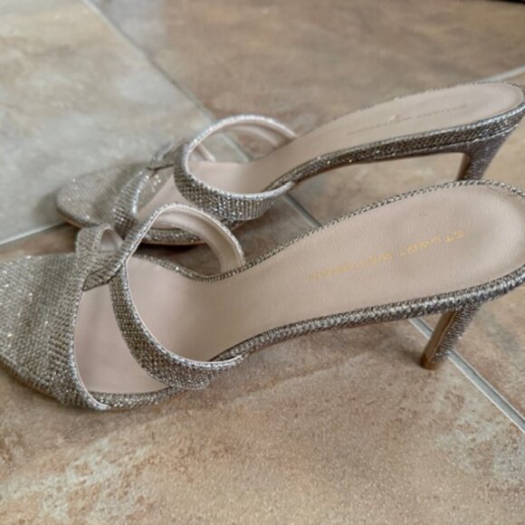 Stuart Weitzman Soiree Sleek 75 Glitter Sandals Sz 7 - Picture 2 of 7